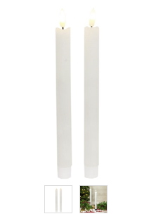 2/Set - White Wax Timer Tapers - 10"H