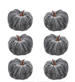6/Set, Gray Velvet Pumpkins, 2.5"