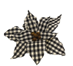 Black/Wht Plaid Poinsettia Clip Ornament