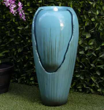 Outdoor Ornament/Decor - Jar Fountain with Led Lights - Teal